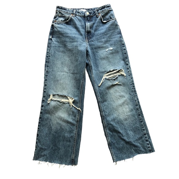 Zara Jeans Zara Extra Long High Rise Wide Leg Distressed Jeans Sz 8